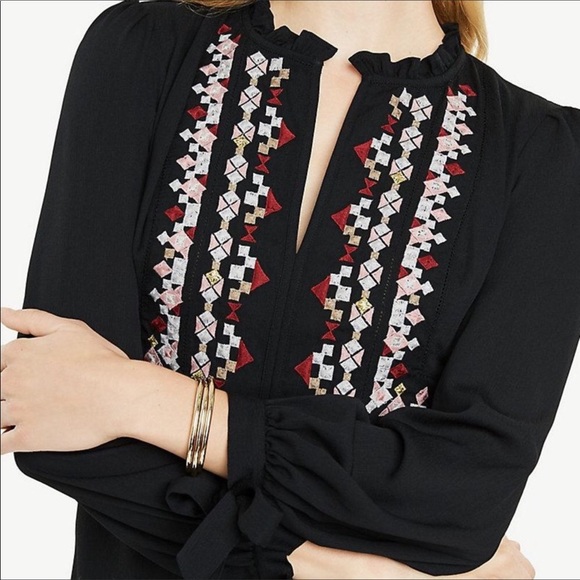 ANN TAYLOR Petite Long Sleeve Embroidered Dress - Picture 2 of 5